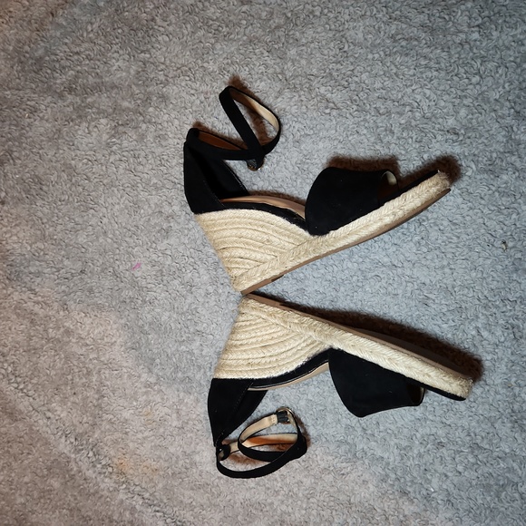 LOFT Size 6 Faux Suede Open Toe Espadrille Wedge Sandals - Picture 4 of 6